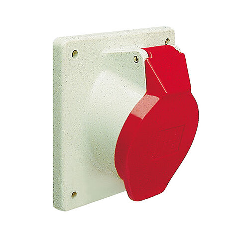 Panel socket straight 32A 5P 6h with flange 110x110mm for harsh environments