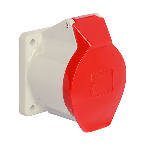Panel socket straight 32A 5P 6h with flange 75x75mm for harsh environments