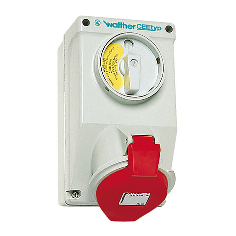 Wall socket 32A 3P 4h with 2-pole switch CH and interlocking